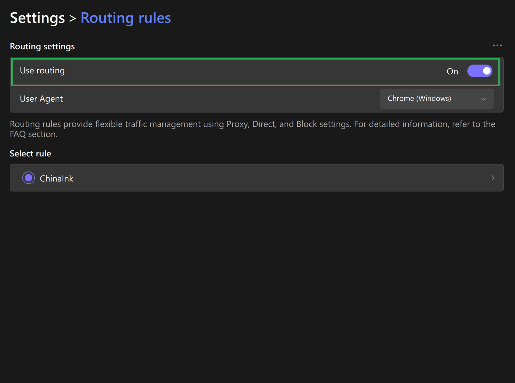 Happ enable routing rule screen
