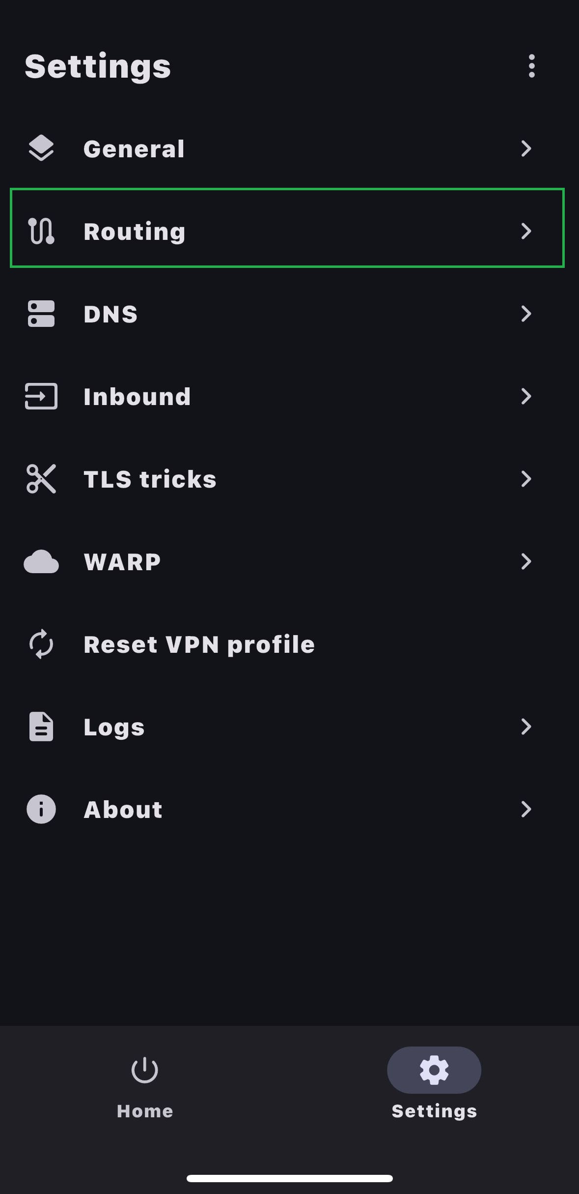 Hiddify routing settings screen