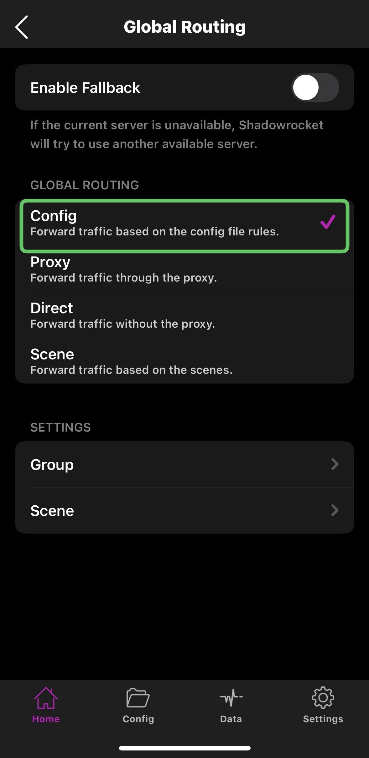 Shadowrocket Config routing step 4 screen